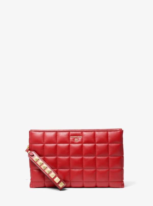 Damske Penazenky Michael Kors Extra-Large Quilted Leather Wristlet Červené - Doplnky Michael Kors Sleva | NLFDE-2817